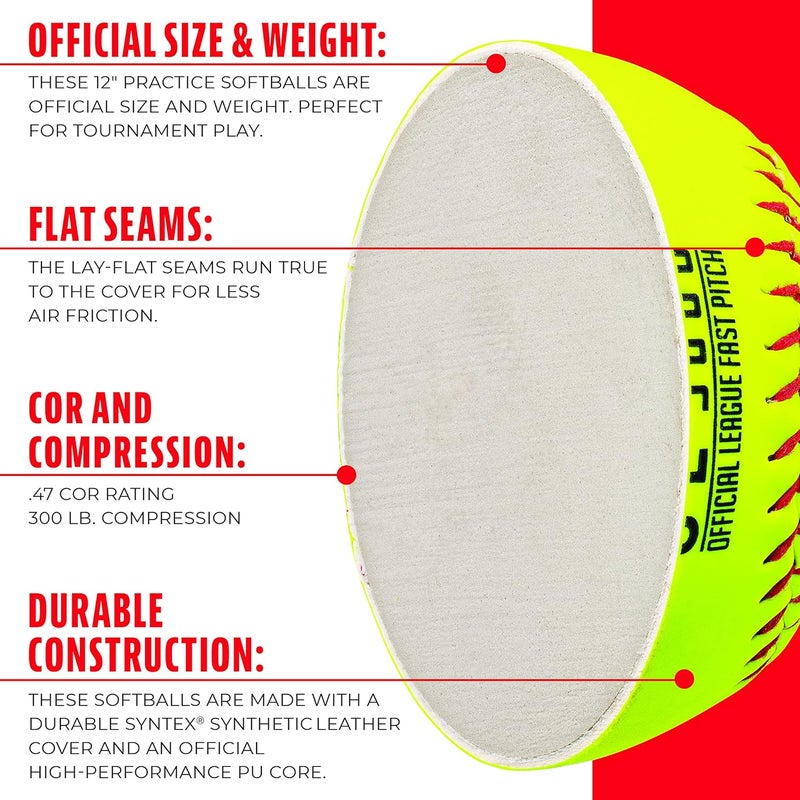 Franklin Sports Official Game Softballs - OL3000 Fastpitch 12" Inch Yellow Softballs - Official Size + Weight Tournament Balls for Practice + Games - 1 Softball - Image 4
